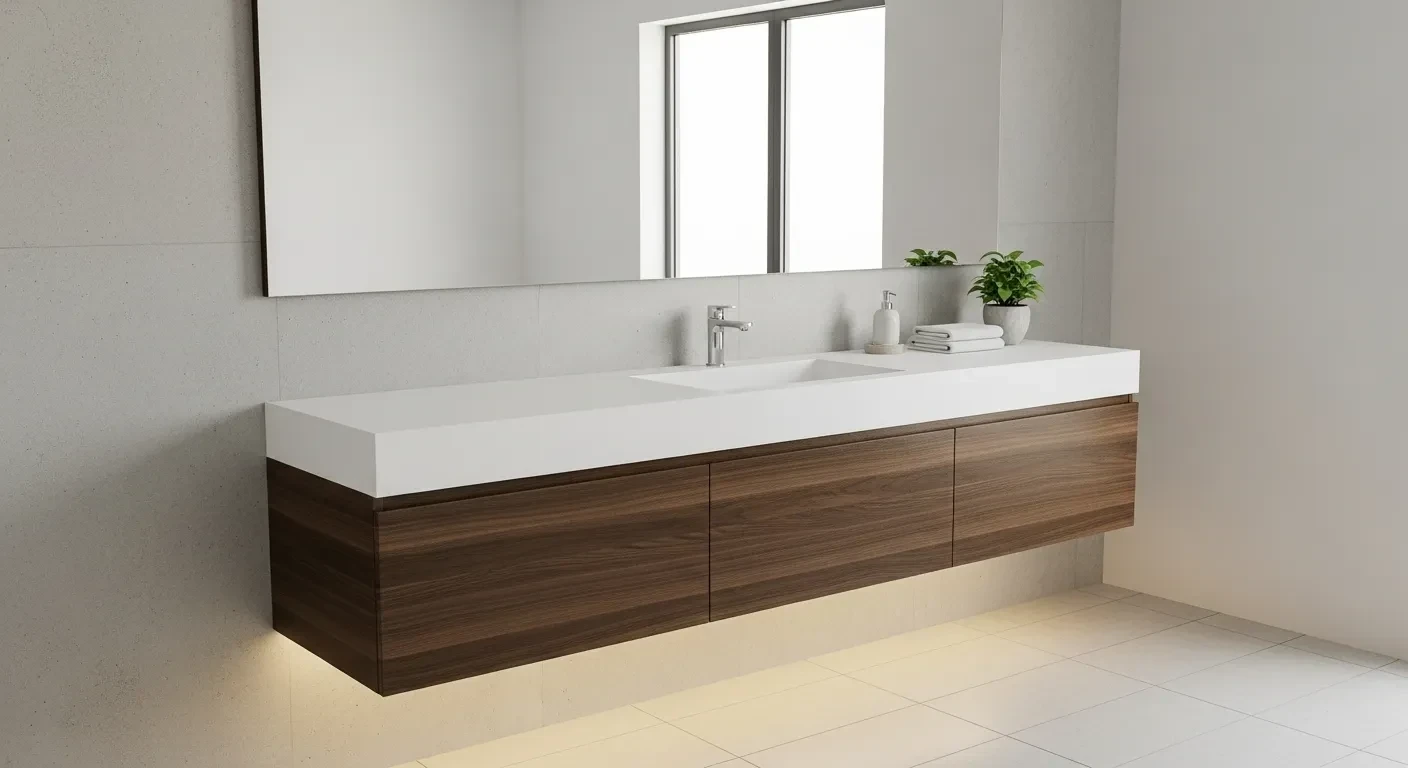 Modern floating vanity in Kensington bathroom remodel