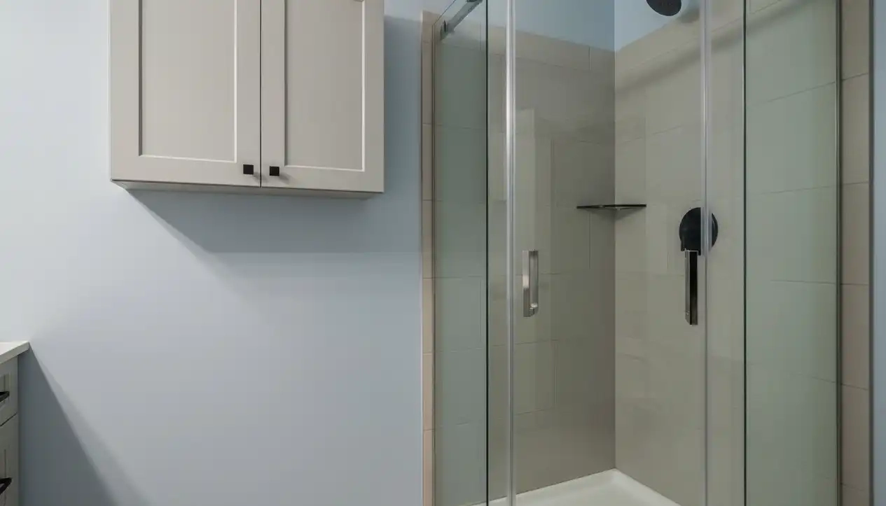 Completed condo bathroom renovation result in Beltline Calgary