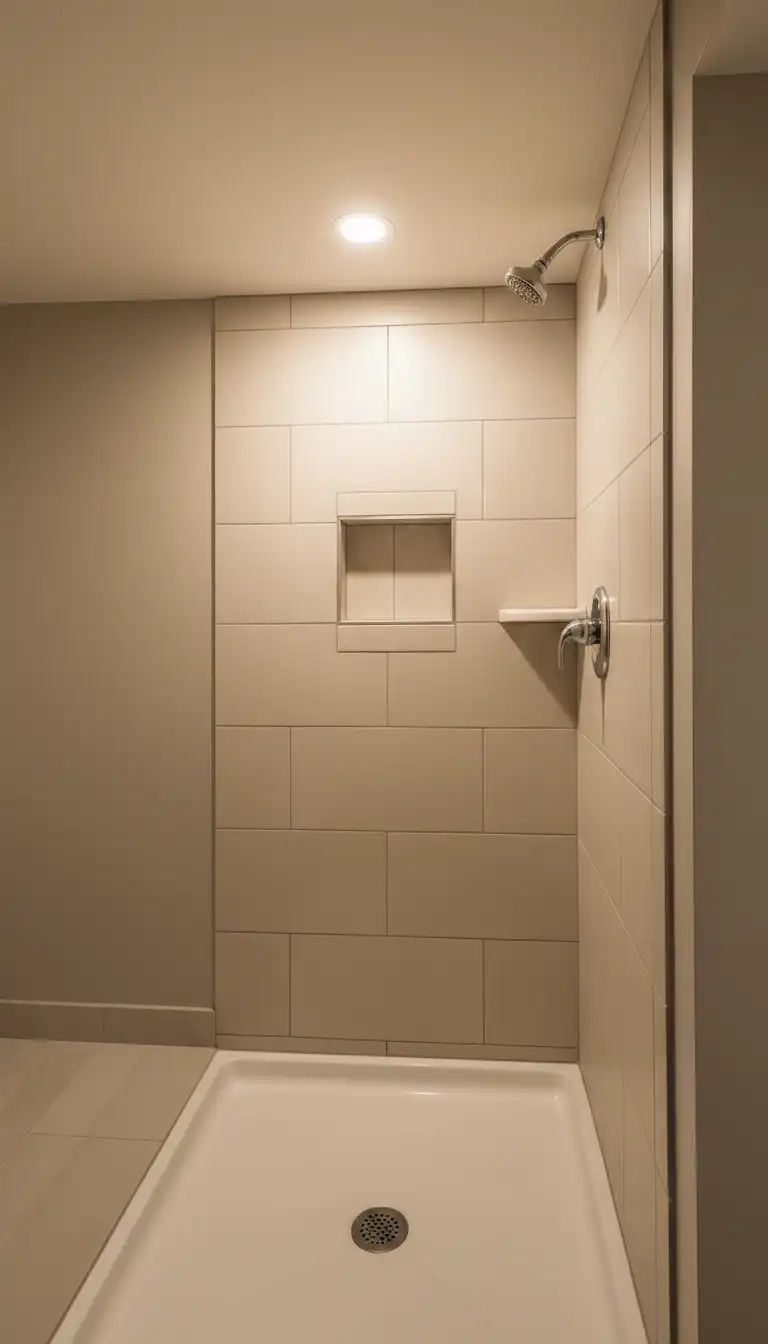 Shower area in basement bathroom renovation SE Calgary