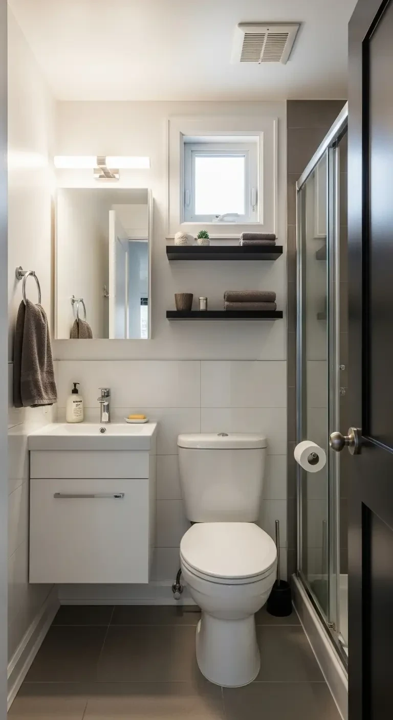 Renovated small bathroom in Calgary with efficient layout and modern fixtures